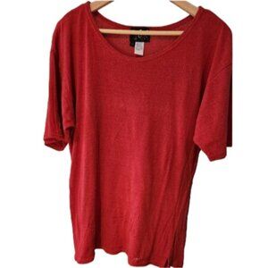 100% Raw Silk,‎ Large Vintage 90's Red Top Stone Bright Color
